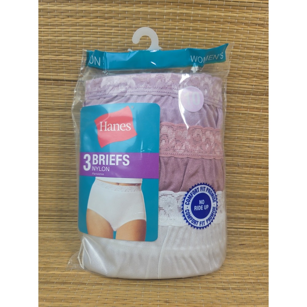 Hanes 3 Nylon Ladies Brief Sz 10 Granny Panties Silky Shiny 2009 New Package
